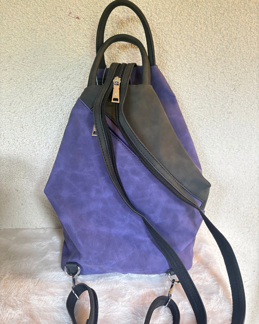 wandelbarer Rucksack/Handtasche – 2-in-1 Veloursleder Look, violett & anthrazit