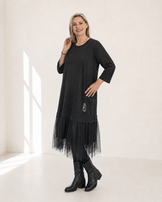 Kleid FERMO - Schwarz mit TĂĽll