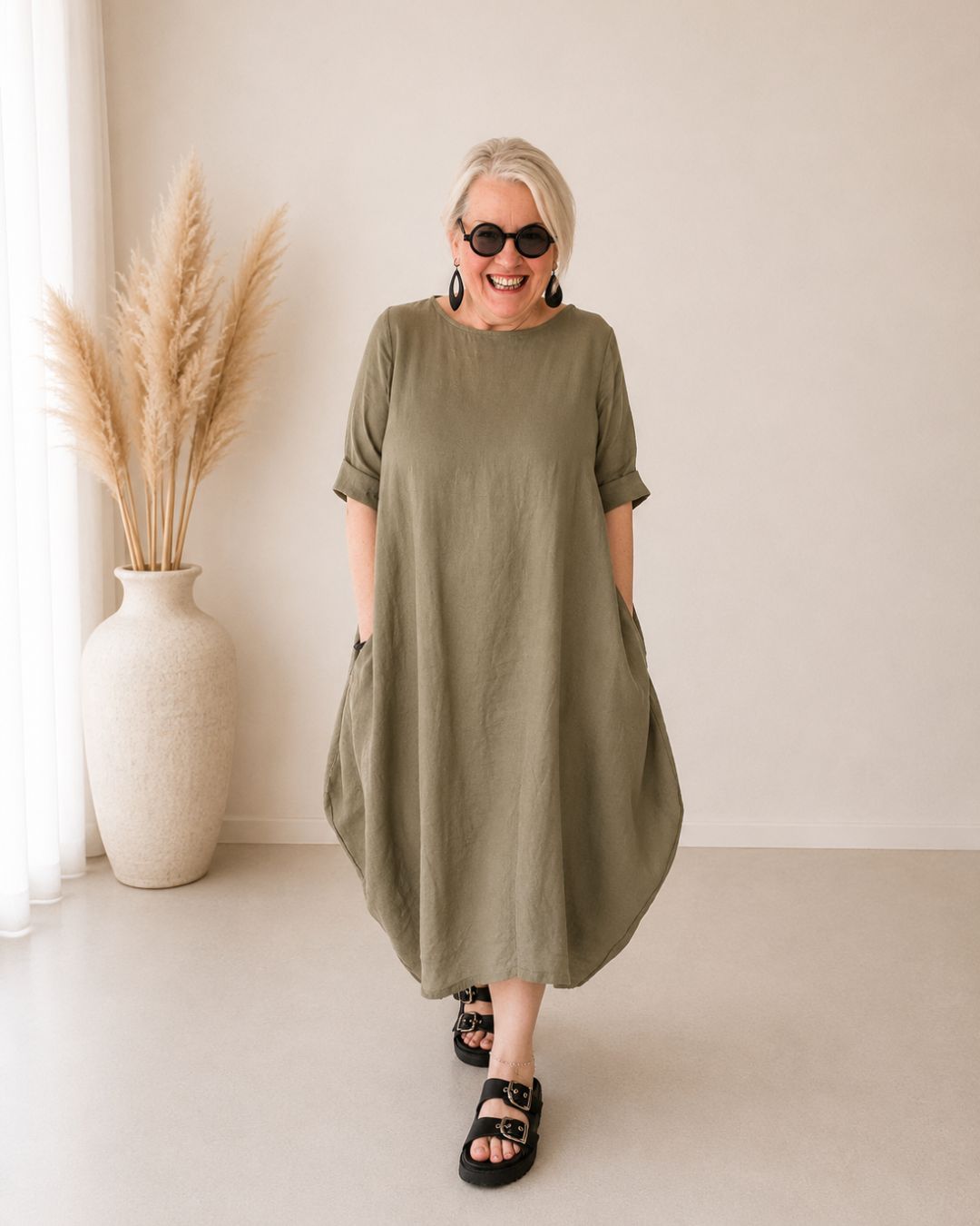 SIENA - Leinenkleid Khaki