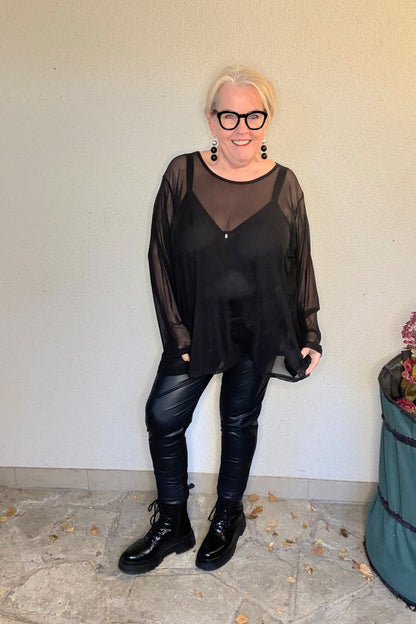 Luukaa Oversize-Oberteil – Schwarz mit Strukturprint