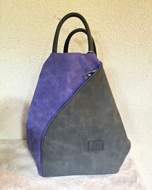 wandelbarer Rucksack/Handtasche – 2-in-1 Veloursleder Look, violett & anthrazit