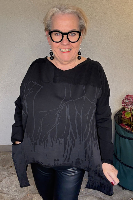 Luukaa Oversize-Oberteil – Schwarz mit Strukturprint