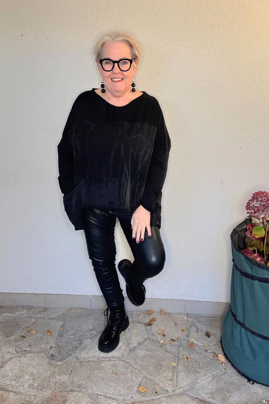 Luukaa Oversize-Oberteil – Schwarz mit Strukturprint