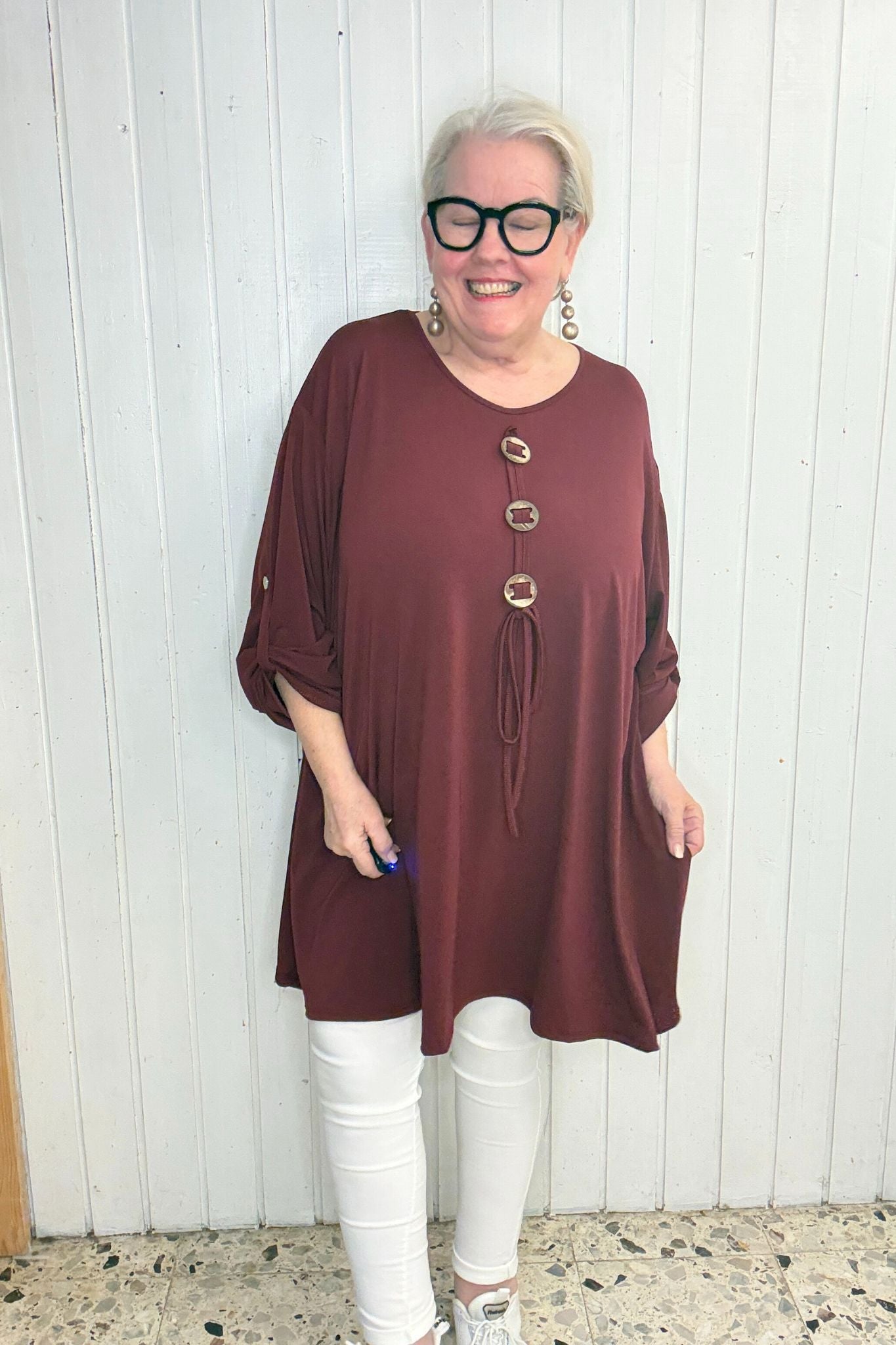 Oversize Oberteil mit Knopf-Detail