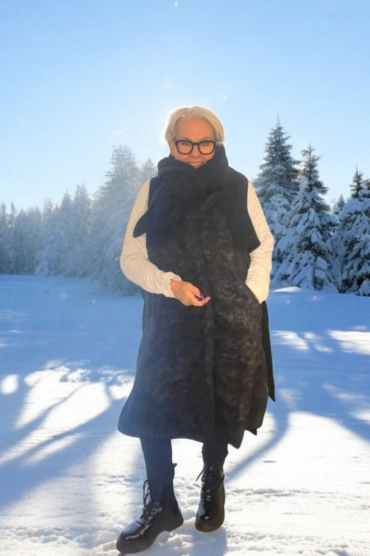 Longweste in Velours-Optik – Schwarz