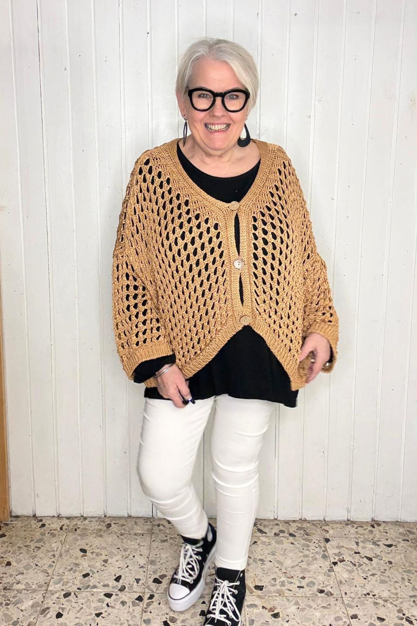 Oversize-Lochweste *COGNAC*