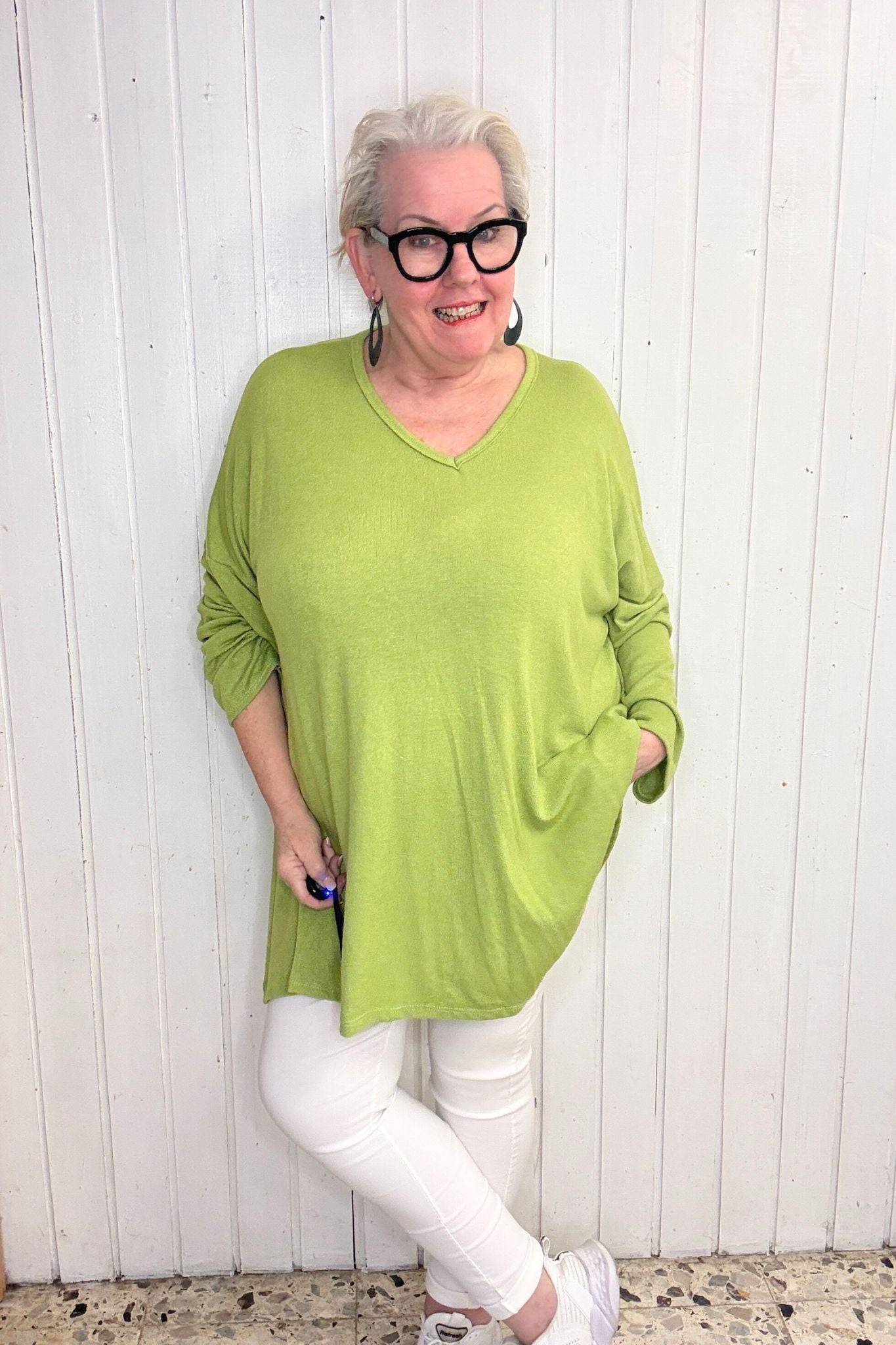 Oversize Oberteil mit V-Ausschnitt