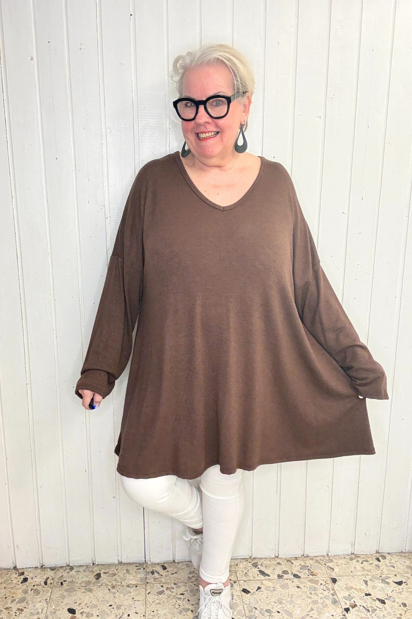 Oversize Oberteil mit V-Ausschnitt