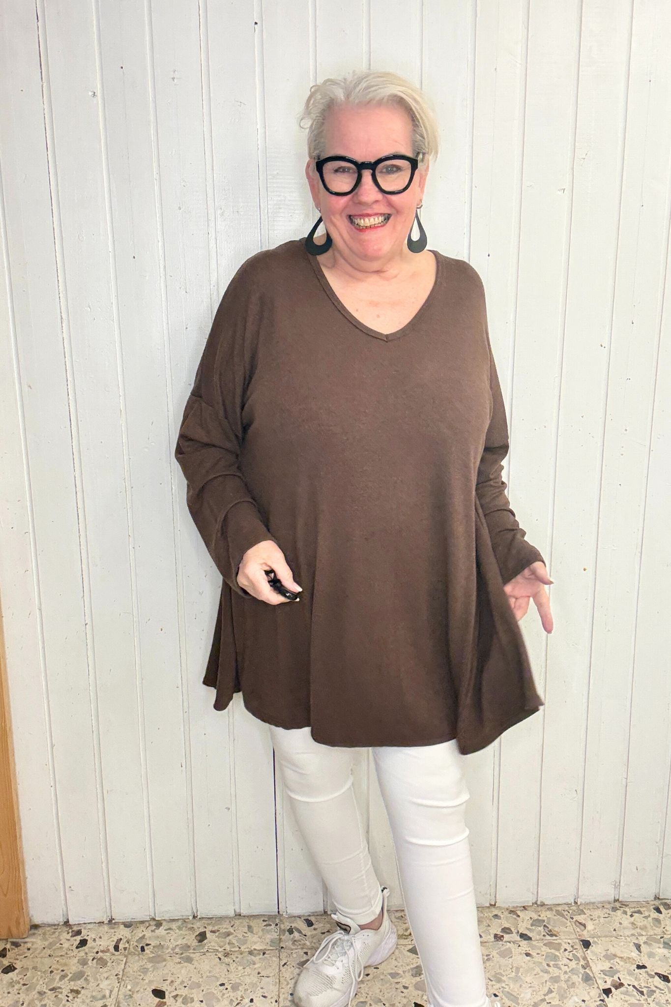 Oversize Oberteil mit V-Ausschnitt