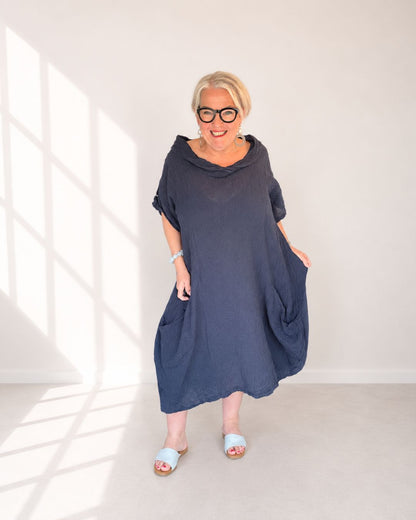 Leinen-Kleid TREVI - Blau