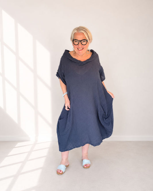 Leinen-Kleid TREVI - Blau