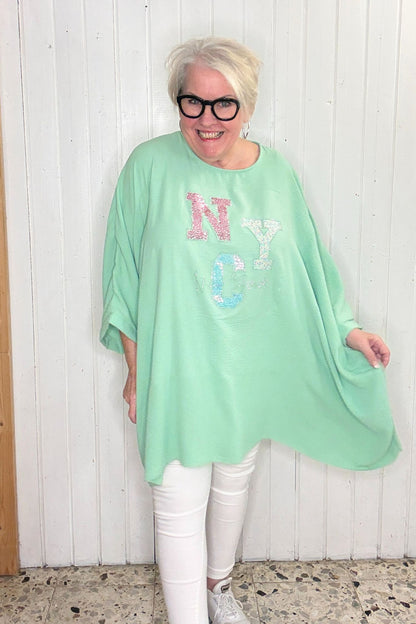 Oversize Oberteil mit Print  *HELLGRÜN*