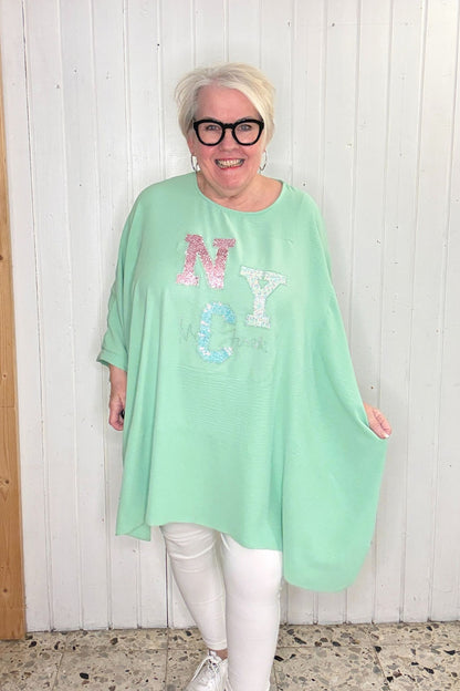 Oversize Oberteil mit Print  *HELLGRÜN*
