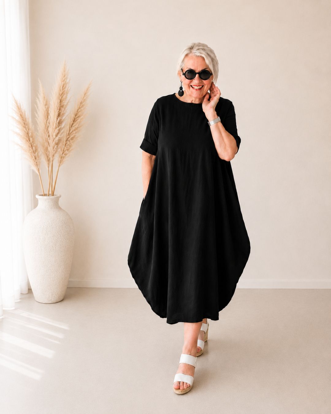 RUBY - Leinenkleid Schwarz