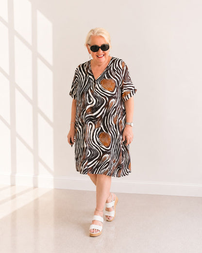 Kleid CARRARA – Braun/Creme