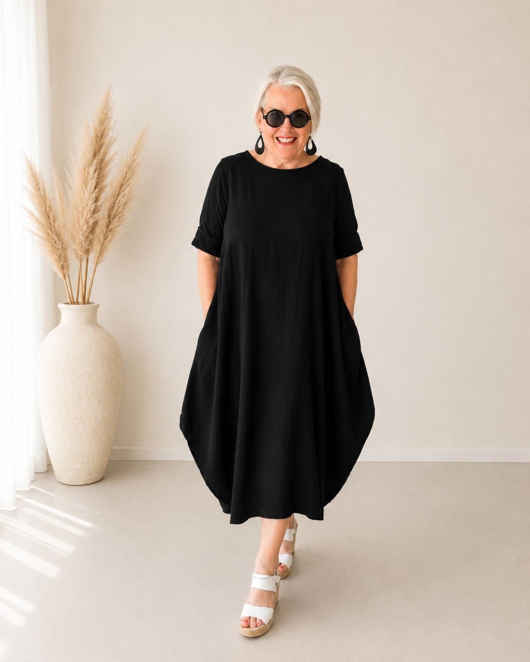 RUBY - Leinenkleid Schwarz