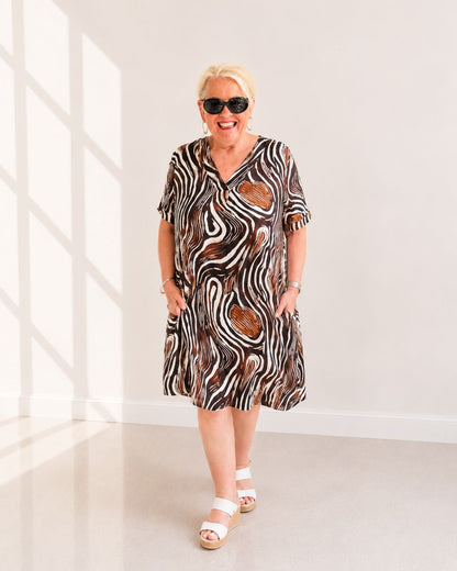 Kleid CARRARA – Braun/Creme