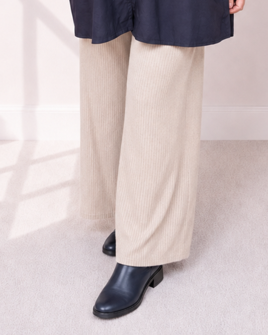 Hose MATERA - Hellbeige in Strickoptik