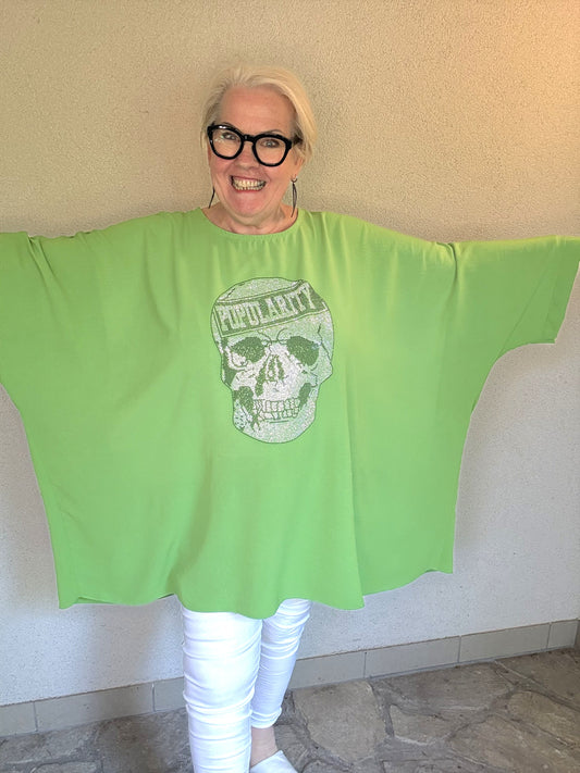 Oversize Shirt "Skull POPULARITY" – Apfelgrün