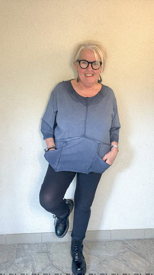 Luukaa “Pocket Geometry” Oberteil – blaugrau